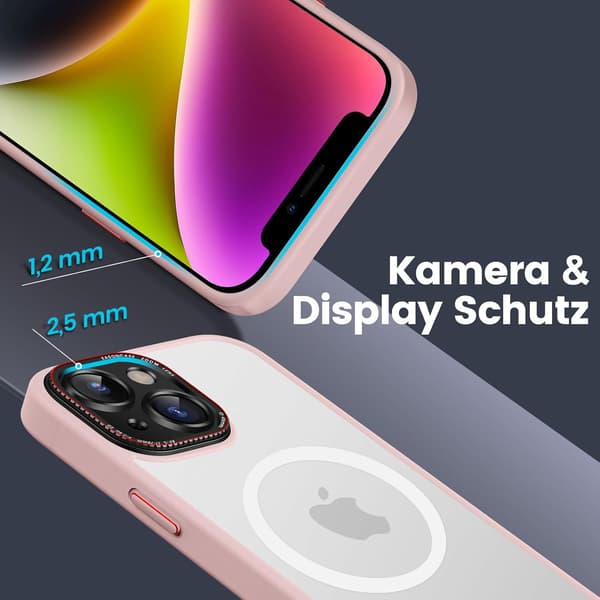 FODRAL TILL APPLE IPHONE 14 ROSA RAM TRANSPARENT MATT BAKSIDA + MAGSAFE