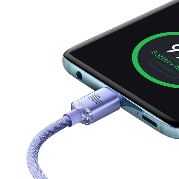 Baseus Crystal Shine USB-C - USB-C -kaapeli, 100W, 1.2m (Violetti)