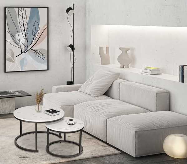 Set med två Galen vit marmor loftbord