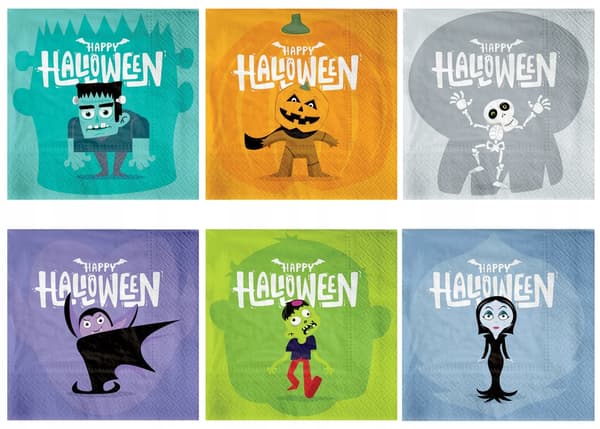 Halloweenmonsterservetter 33x33cm 12 st.