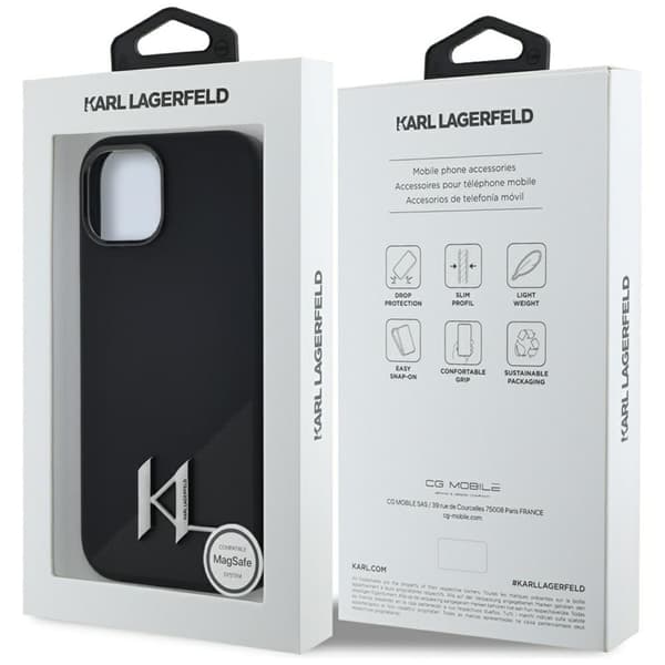 Karl Lagerfeld Silicone Shadow Metal Initial MagSafe - Etui til iPhone 15 (Sort)