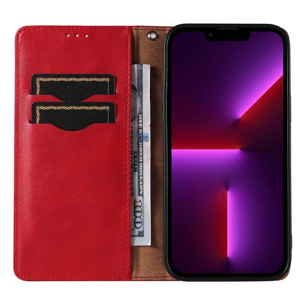 Magnetremskal iPhone 14 Pro Max Flip-skal Plånbok Mini Snodd Stativ Röd