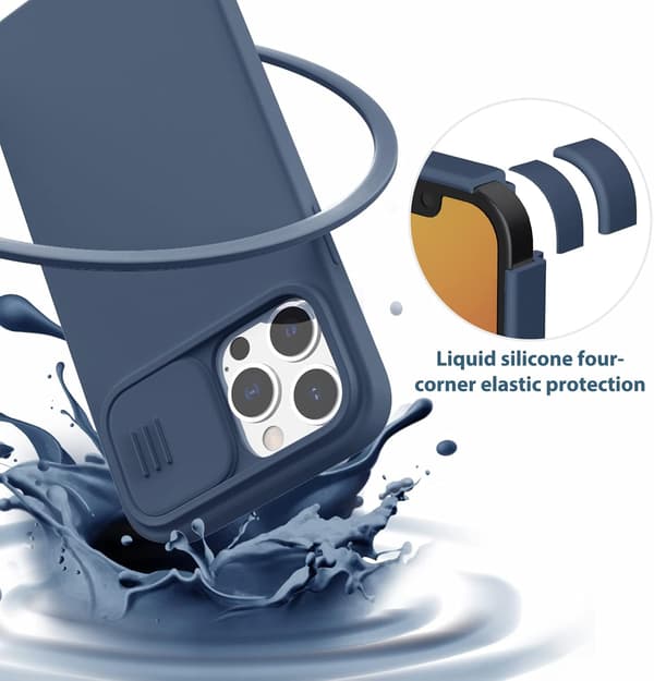 MARINEBLÅT ETUI TIL IPHONE 13 PRO MAX LUKKET KAMERA HOLDBART