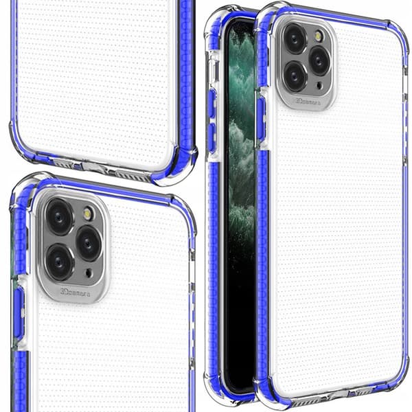 Spring Armor Gel Fleksibelt Armor Etui med Farvet Ramme til iPhone 11 Pro Max Blå