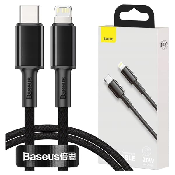 Baseus High Density Braided USB-C - Lightning -kaapeli, 20W, 5A, PD, 1m (musta)