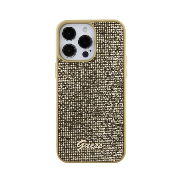 Guess Disco Metal Script - iPhone 15 Pro Max -suojakuori (kulta)