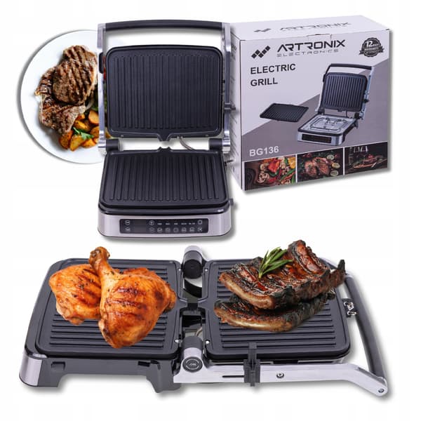 Elgrill 2000W 5-i-1 LED-display, öppningsbar 180° artronix