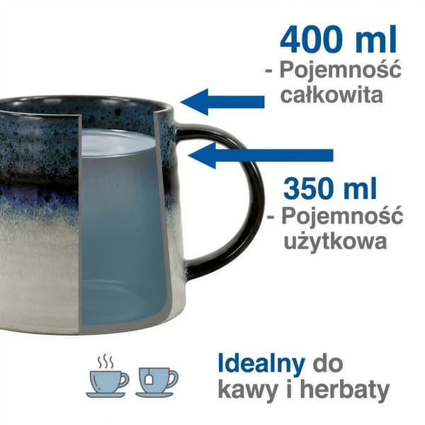 STOR KERAMIKMUGG 400 ml FÖR KAFFE TE CHOKLAD MARINBLÅ GRÅ Ø9CM