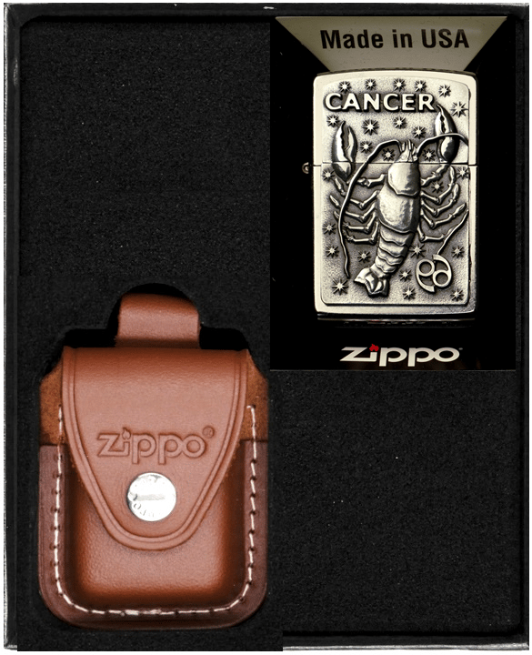 Sæt med Zippo lighter stjernetegn kræft gave nr. 2