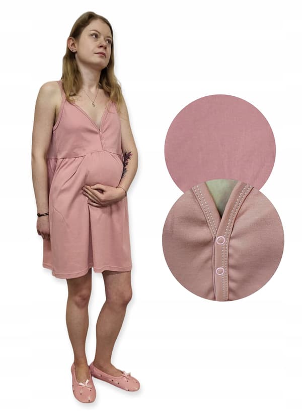 Ammebluse til amning 100% bomuld med stropper str. M pudderrosa