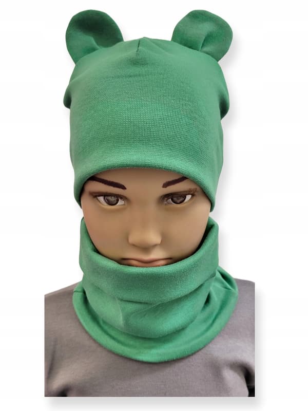 Set Hatt + Scarf barnset med öron storlek 52-56 mörkgrön