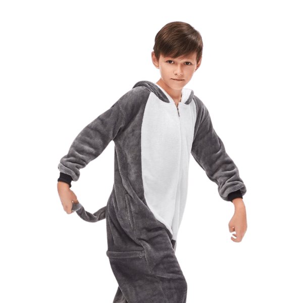 Kigurumi-pyjamas förklädnad grå husky barn 105-115 cm