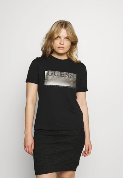 GUESS DAME T-SHIRT SORT MED SØLVLOGO BASIC ORIGINAL S