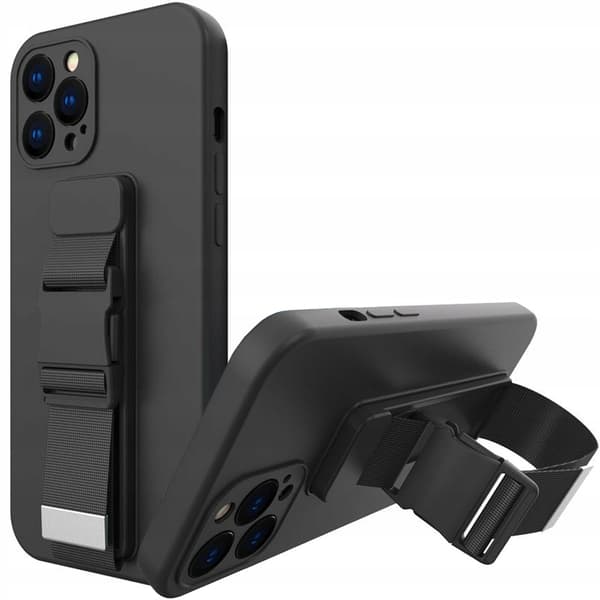 Silikone-etui med snor til Samsung Galaxy A23, sort