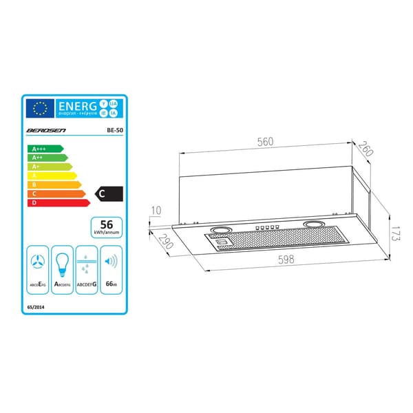 INDBYGGET EMHÆTTE 60 cm INOX LED BERDSEN