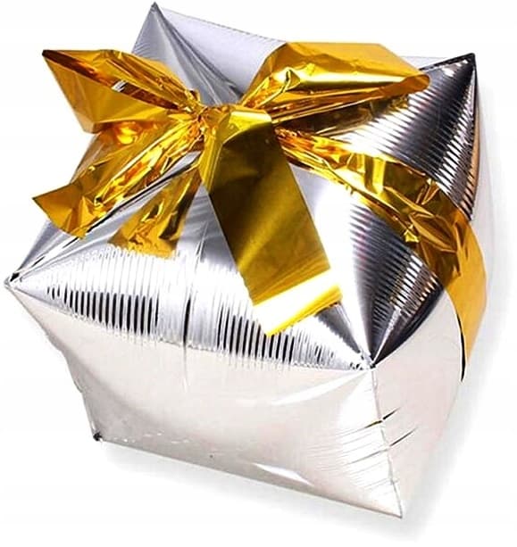 3D Folieballong Present Silver Födelsedag 46cm