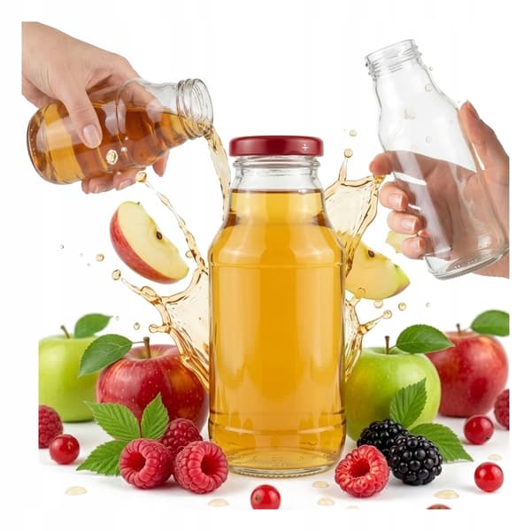 5x Kubuś juiceflaska 330ml + lock Glasjuiceflaskor