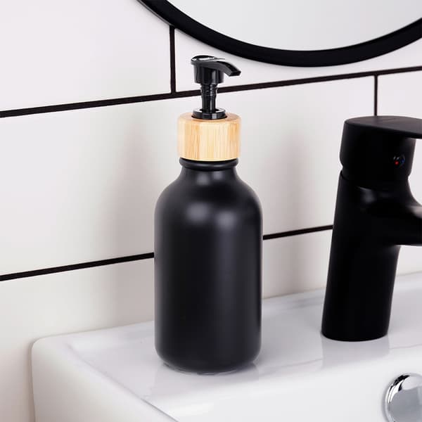 Dispenseflaskor set med pump för schampo, duschgel, tvål svart 300 ml 5-pack