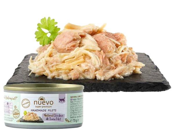 Nuevo | Filetfoder til katte | 70g dåse - Kylling og tun 70g