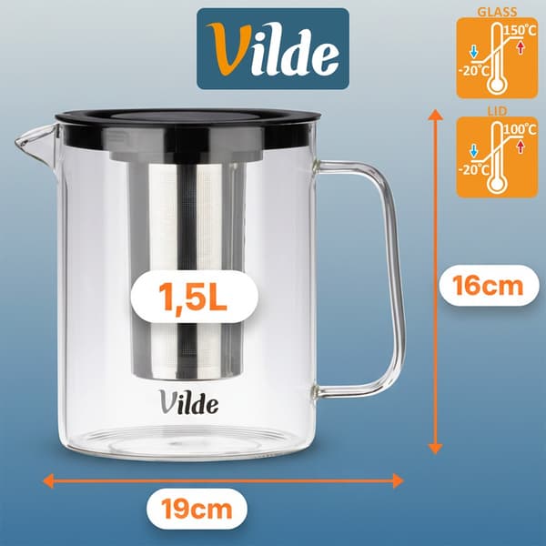 Värmetålig glaskanna med teinfuser 1,5 l