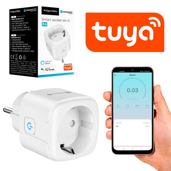 Kruger og Matz Connect P4 intelligent WiFi-stik med Tuya, timer og programmering
