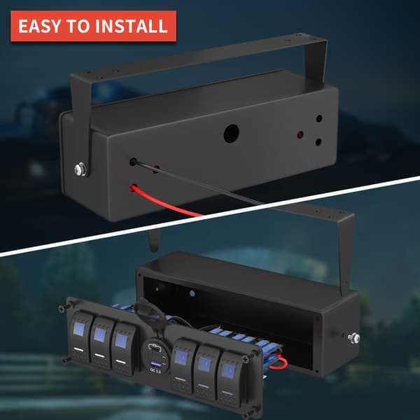 6-vejs vippepanel med dobbelt USB QC3.0 lader