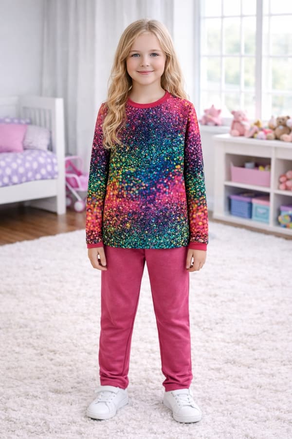 146 Pigebluse, langærmet, DIGITALTRYK, bomuld, 100% GLITTER