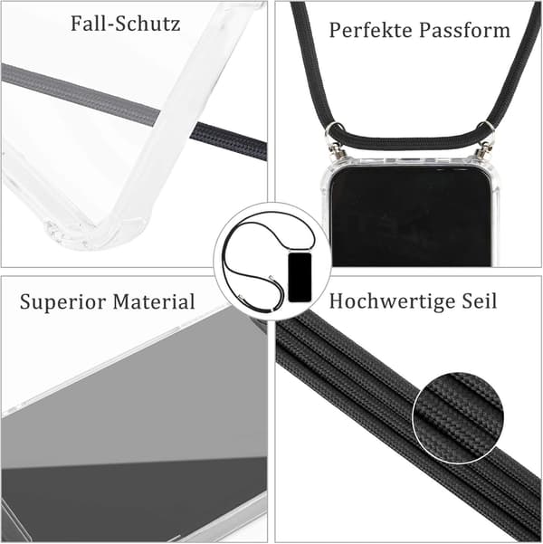 GOOGLE PIXEL 6A ETUI I SILIKONE KLART + SORT LANYARD