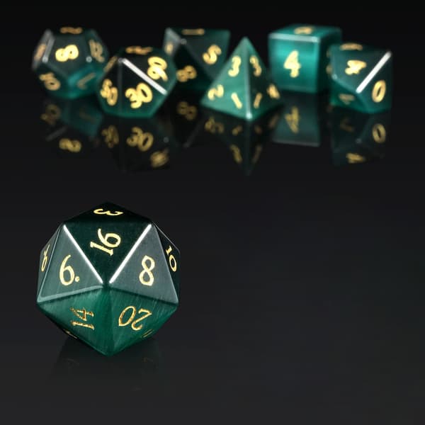 Grøn Opal RPG terningsæt med 7 krystalterninger