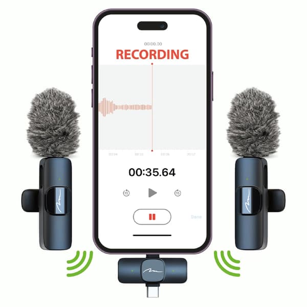 MICRO-MIC DUO - 2x Trådlös kragmikrofon (set), med klipp, iOS & Android (OTG), mini, superkänslig USB-C & LIGHTNING