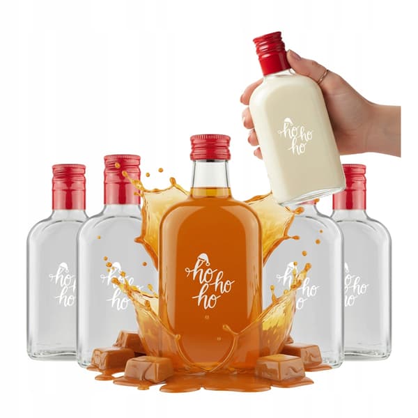5x Flaskor 200 ml KOLVA MED TRYCK för vin och tinkturer JULFLASKOR