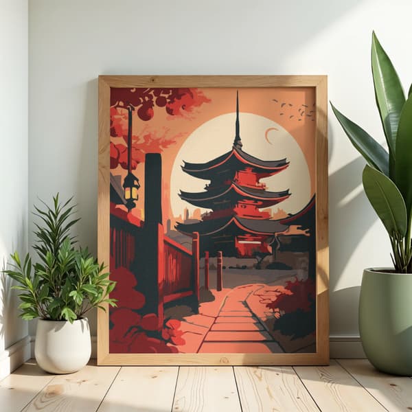 Måla efter siffror med ram Japansk pagod 50x70 cm