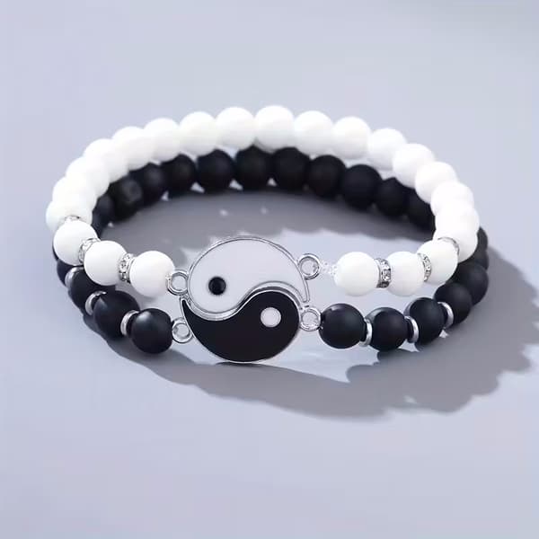 Sæt Armbånd Yin Yang Hvid og Sort 2 stk.