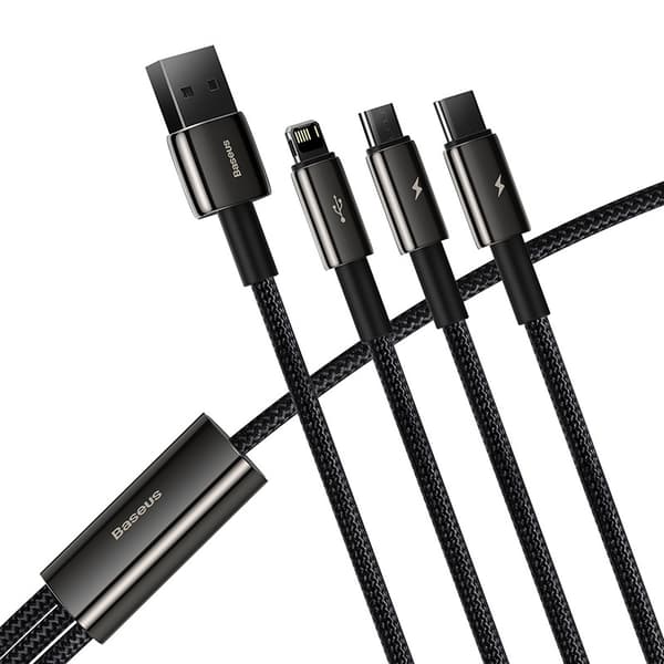 Baseus Tungsten Gold 3in1 USB-kaapeli, USB - micro USB / USB-C / Lightning, 3.5A, 1.5m (musta)