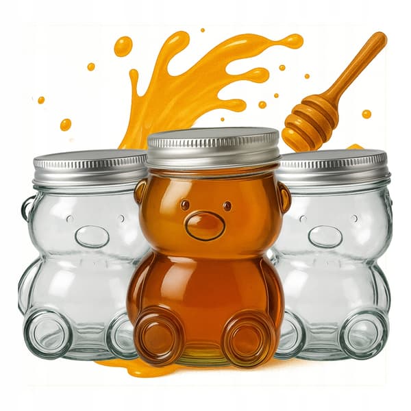 5x 80ml TEDDY BEAR glaskrukke med låg til honning, marmelade, krydderier
