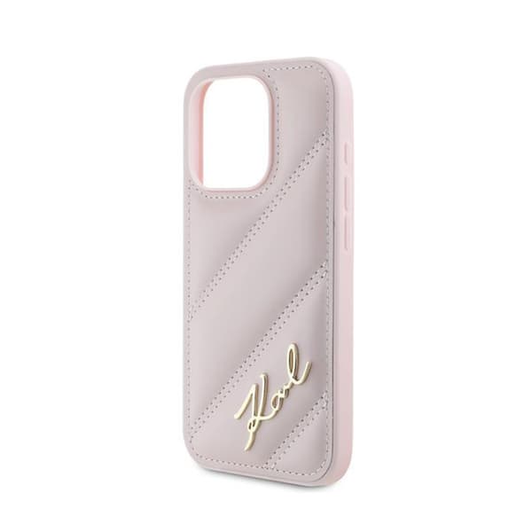 Karl Lagerfeld Diagonal Quilted Script - iPhone 15 Pro-skal (rosa)