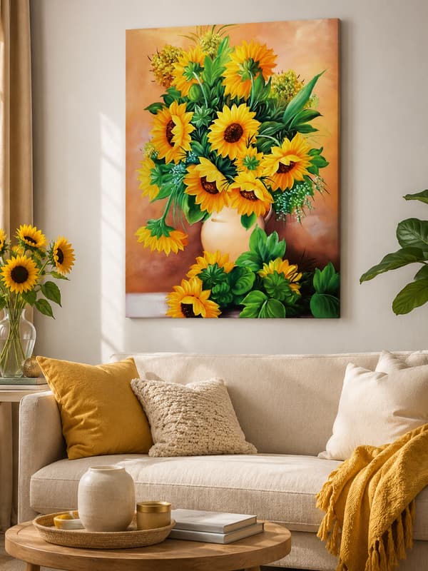 Målning med siffror solrosor i vas 40x50 cm