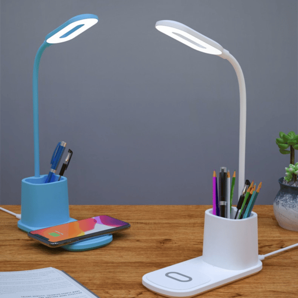 Skrivebordslampe LED hvid dobbelt touch ur LCD-display USB