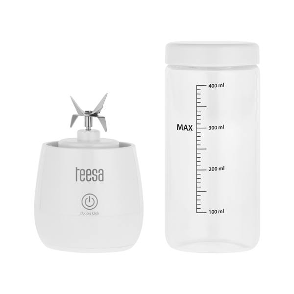 Bærbar trådløs rejseblender glaskop 450ml 100W Teesa