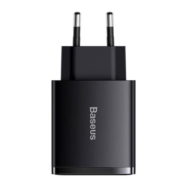 Baseus Compact -pikalaturi, 2xUSB, USB-C, PD, 3A, 30W (musta)