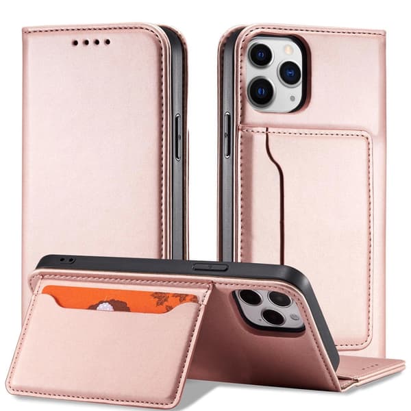 Magnet Kortcover iPhone 12 Pro Etui Kortholder Lyserød