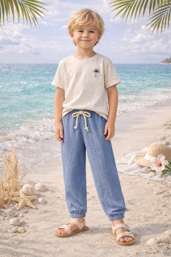 Barnens muslinshorts 122 sommarbyxor för barn SOMMARBLÅ
