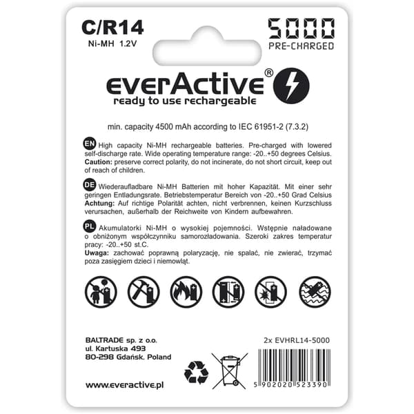 R14 Akku 2BL EverActive 5000 Ammattimainen