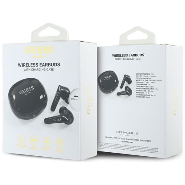 TWS Guess Flat Classic Logo -kuulokkeet, galvanoidut mustat