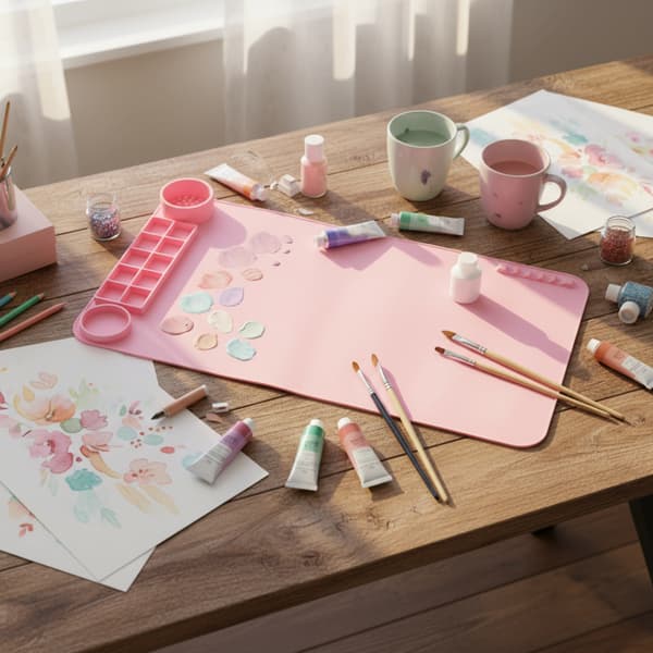Silikonmatta för målning och pyssel med organizer, rosa