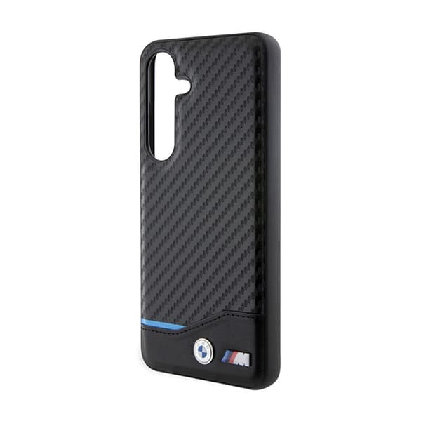 BMW Læder Carbon Blue Line - Samsung Galaxy S24 Etui (Sort)