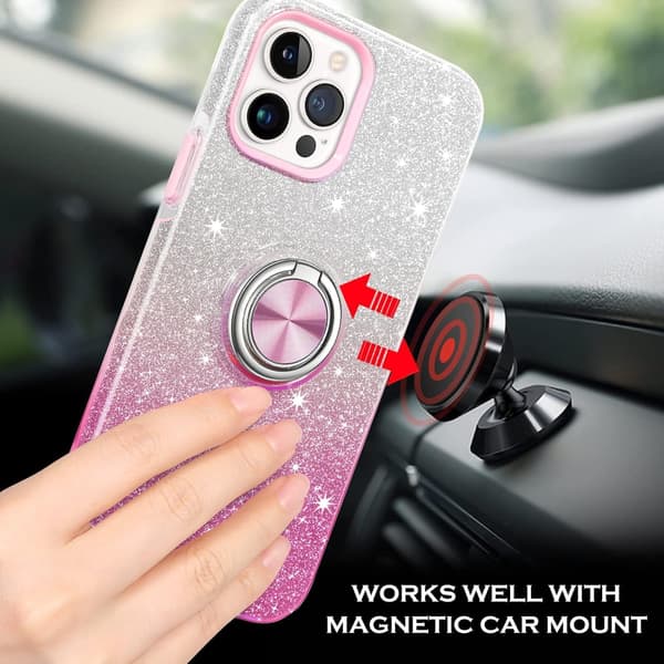 APPLE IPHONE 13 PRO ETUI PINK GLITTER OMBRE RINGSTAND A2483