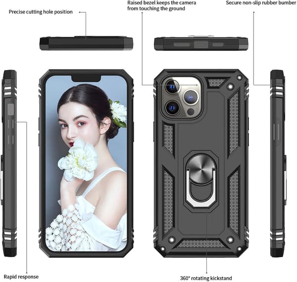 ETUI TIL APPLE IPHONE 13 PRO MAX SORT ARMOR + 3x HÆRDET GLAS