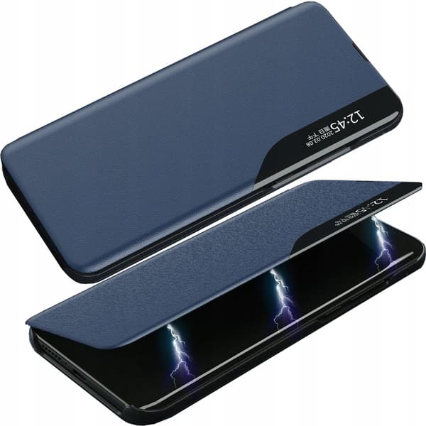 Eco Leather View Case elegant flipfodral med stativfunktion iPhone 13 Pro Max blå