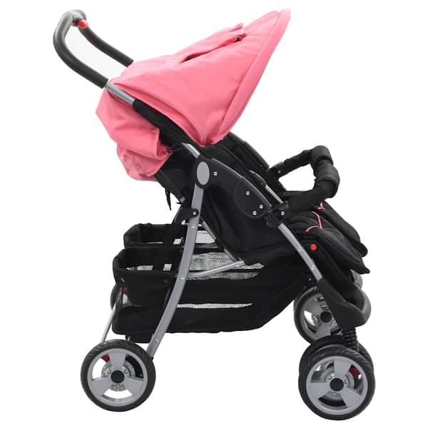vidaXL tvillingeklapvogn pink og sort stål